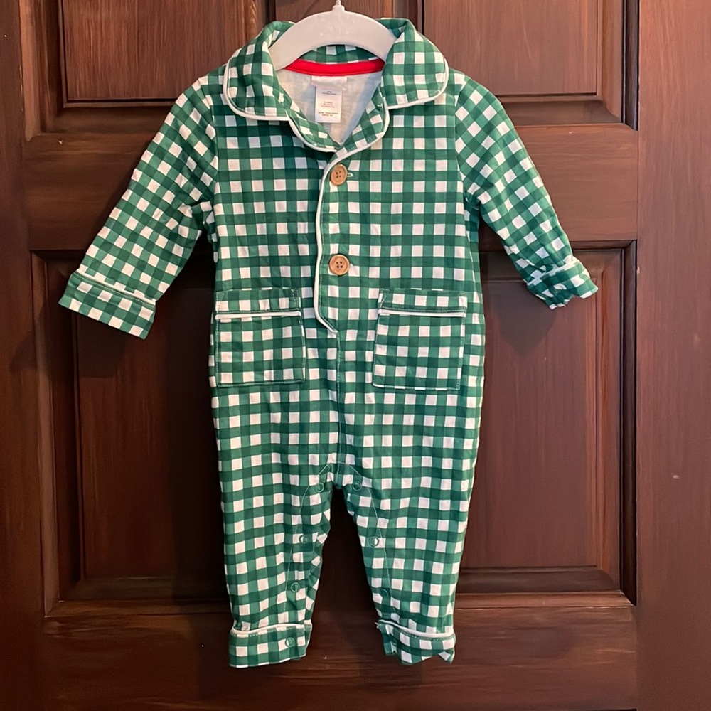 Indigo Baby green check playsuit, 3-6 months